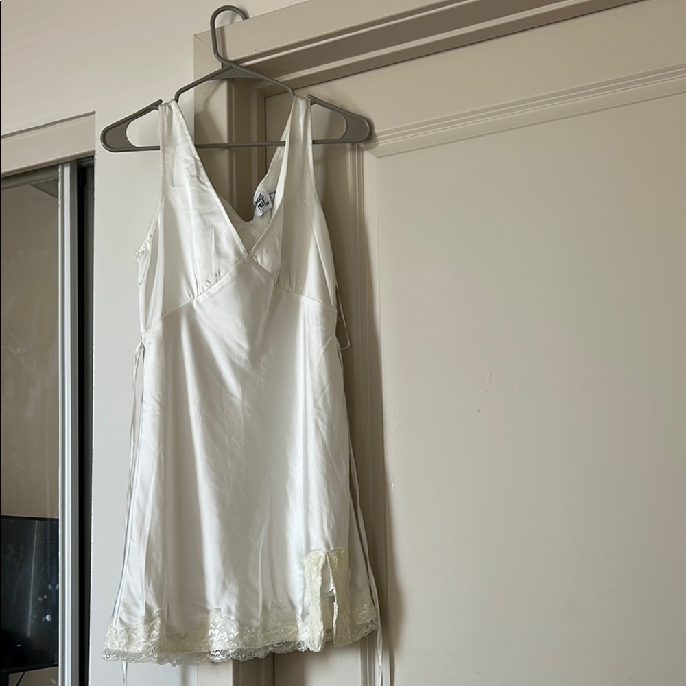 Elegant White Lace Trim Slip Dress